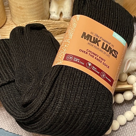 MUK LUKS Chunky Rib Over The Knee Socks in “Ebony” Black - Picture 4 of 11